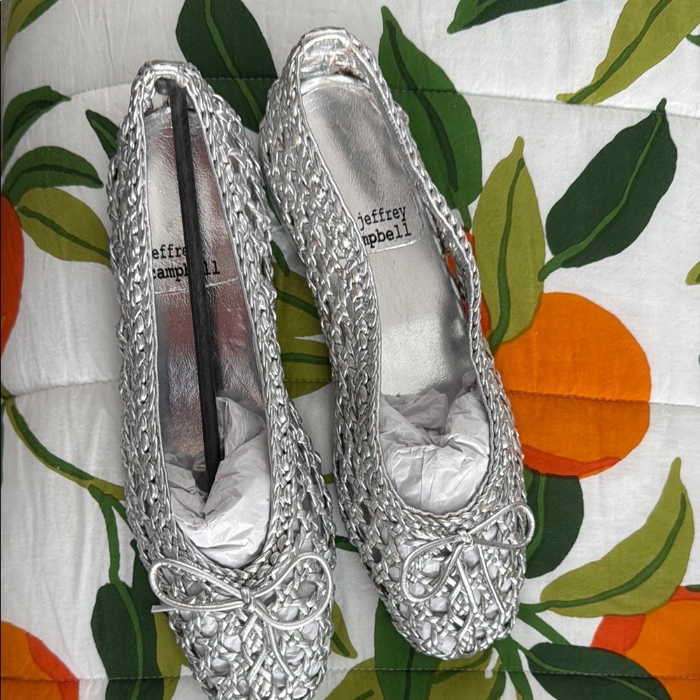 Jeffrey Campbell Silver Flats with Intricate Detailing